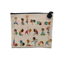 Tasche aus Leinen – Yoga für Kinder Asanas Hatha Yoga Meditation – Kosmetiktasche aus Leinen in Leinenoptik – Geldbörse – 15 x 10 cm, leinen, 15 x 10 cm, Kosmetiktasche