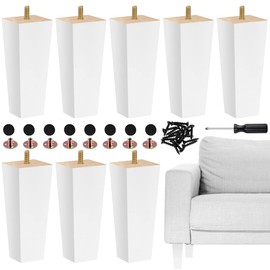 TURSTIN Set of 8 Wood Furniture Legs 6 Inch Square Solid Wood Sofa Legs Natural Wooden Couch Legs Replacement Legs for Furniture Armchair Bed Dresser Cabinet or DIY Projects, White