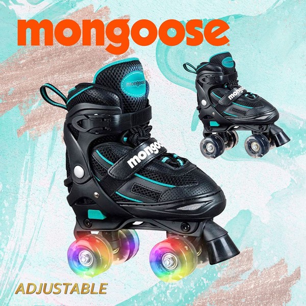 Mongoose Roller Skates for Girls Adjustable with Light Up Wheels Beginner Inline Skates Fun Illuminating for Kids Boys and Girls, Black