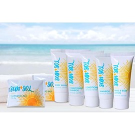 Sun + Sol Bulk Refreshing Soap Bar With Warm Coconut & Vanilla Fragrances, Sachet Wrapped Travel Size Toiletries, Mini Hotel Amenities, 1 oz, 100 Count