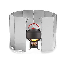 QUUPY 10 Pack Foldable Outdoor Stove Windshield, Stainless Steel Stove Windshield, Plate Aluminum Camping Stove Windshield with Carry Bag, Suitable for Camping, Picnic, Backpack, Cooking