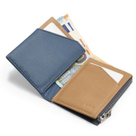 ROIK Wallet for Men or Women, 100% Cowhide Leather with RFID Protection, Lightweight and Small, Mini Wallet and Coins, Slim Wallet Zip Coin, Blue-capri