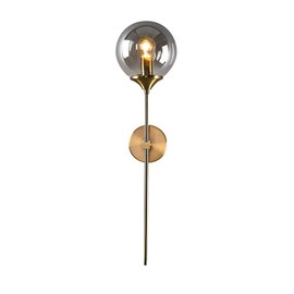 LOTREE Modern Grey Glass Ball Indoor Wall Lights Sconces Glass Globe with Gold Brass Finish Wall Lamp Fixtures for Bedroom Bedside(Grey)