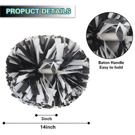 Lovecheer 2PCS Cheerleading Pom Poms Black and White Plastic Pompoms with Baton Handle for Sports Party Team Spirit Cheering Gifts