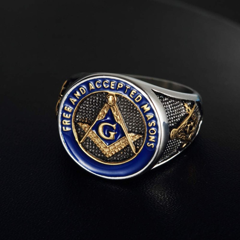 SMANXEY Freemason Blue Lodge Classic Symbol Entry Ring for Men