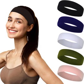 Diademas Deportivas 5 Piezas, Diademas Ejercicio para Mujer Yoga, Diadema Elástica Suave Que Absorbe el Sudor, Adecuada para Hombres y Mujeres