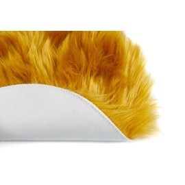 andiamo Ovium Faux Fur Seat Cushion, Decorative Cushion in Modern Sheepskin Look, 34 cm, Round, Set of 4, Mustard Yellow