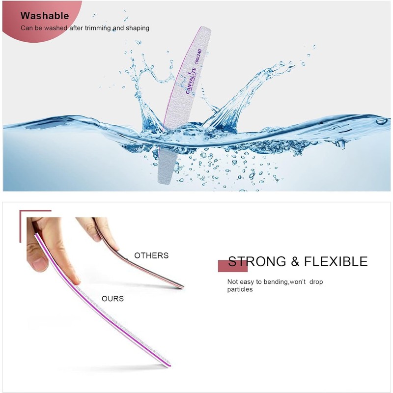 Canvalite Nail Files for Natural Nails 180/240 Grit Emery Board