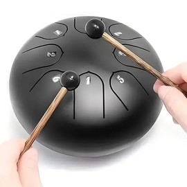 SANHIGHEND 2024 Steel Tongue Drum, 8 Notes 15.2 cm Chakra Rain Drum, Rain Drum for Garden, C Key Musical Instrument, with Beater, Music Book, Fingerpick etc., for Meditation Yoga etc. (Malachite)