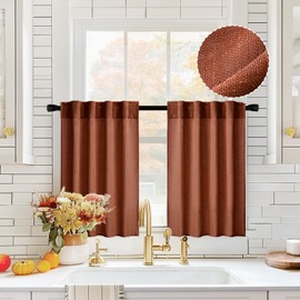 MIULEE Burnt Orange Kitchen Curtains 36 Inch Length 2 Panels, Soft Thick Linen Textured Semi Sheer Light Filtering Short Cafe Tier Curtains for Small Half Window Back Tab Rod Pocket Fall Boho Decor