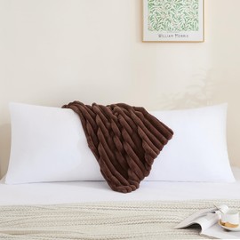 Memfydu Full Body Pillow with Fluffy Stripe Faux Fur Removable Cover, Long Bed Pillow Adult 20x54 Inches for Side Sleeper and Pregnancy, Coffee.