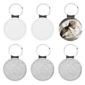PATIKIL Sublimation Blank Keychains, 6 Pcs Round Keychain Blanks Bulk PU Leather Heat Transfer Key Chains for DIY Craft, Glitter Silver Tone