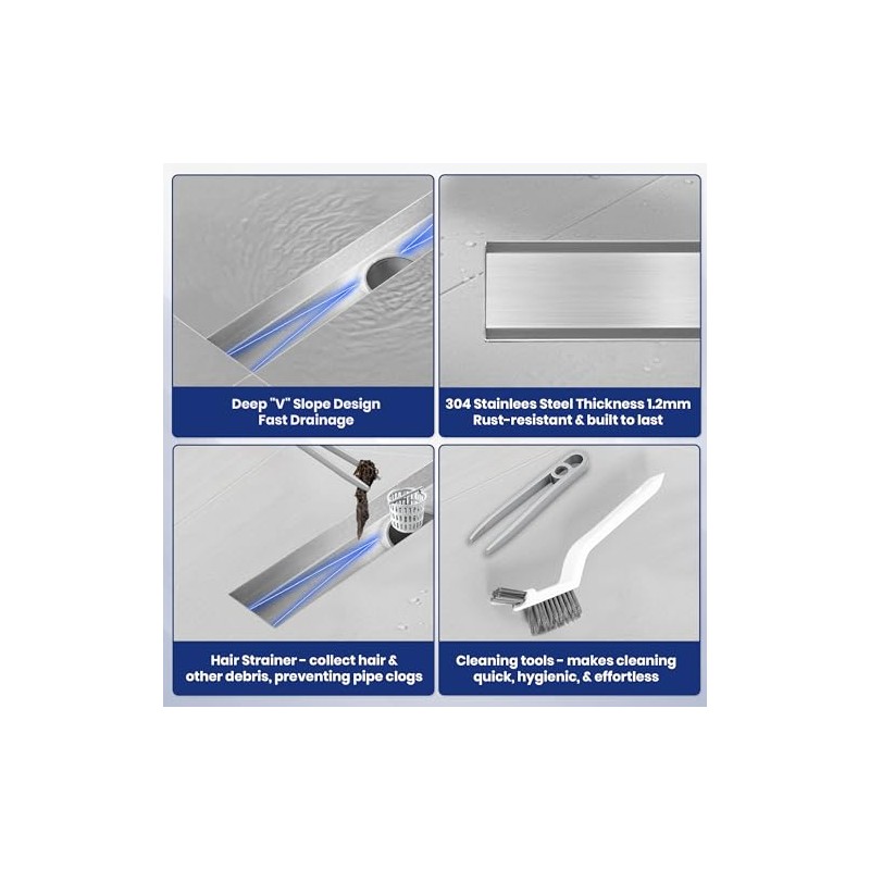 24-Inch Linear Shower Drain with Adjustable Cover & Hair Catcher