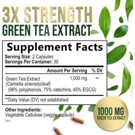 Nature's Nutrition Green Tea Extract Capsules 1000mg 98% Standardized EGCG - 3X Strength for Nat...
