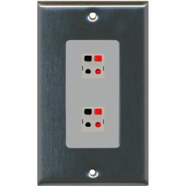 RiteAV - 2 Port Speaker Decorative Wall Plate - Stainless Steel/Gray - Bracket Included