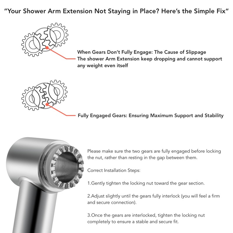 15 Inch Extra Long Adjustable Shower Head Extension Arm With