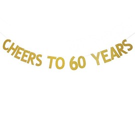 Veewon Cheers to 60 Years Banner Gold Glitter Letters Bunting Garlands 60th Birthday Anniversary Party Photo Prop Decor