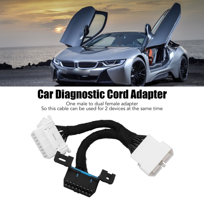 0.15m 16Pin OBD2 Splitter Extension Y Cable Male to Dual