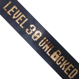 PartyForever 30th Birthday Sash Level 30 Unlocked Decorations for Her Made of Black Glitter Satin with Rose Gold Letters for Women or Men