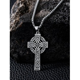 Shusukue Cross Pendant Chain 925 Sterling Silver Rose Cross Vintage Necklace Crucifix Chain Gothic Religious Jewellery Gift for Women Men Girls Boys, Sterling Silver