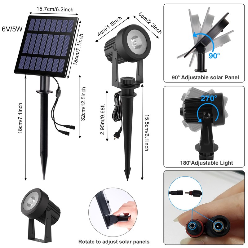 CREPOW Solar Spot Lights Outdoor, 4-in-1 Solar Landscape Spotlight Waterproof