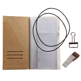 Travelers Notebook Accessories Kit - Kraft File Folder, Zipper Case, Pen Holder, Binder Clip and 2 Elastic Bands