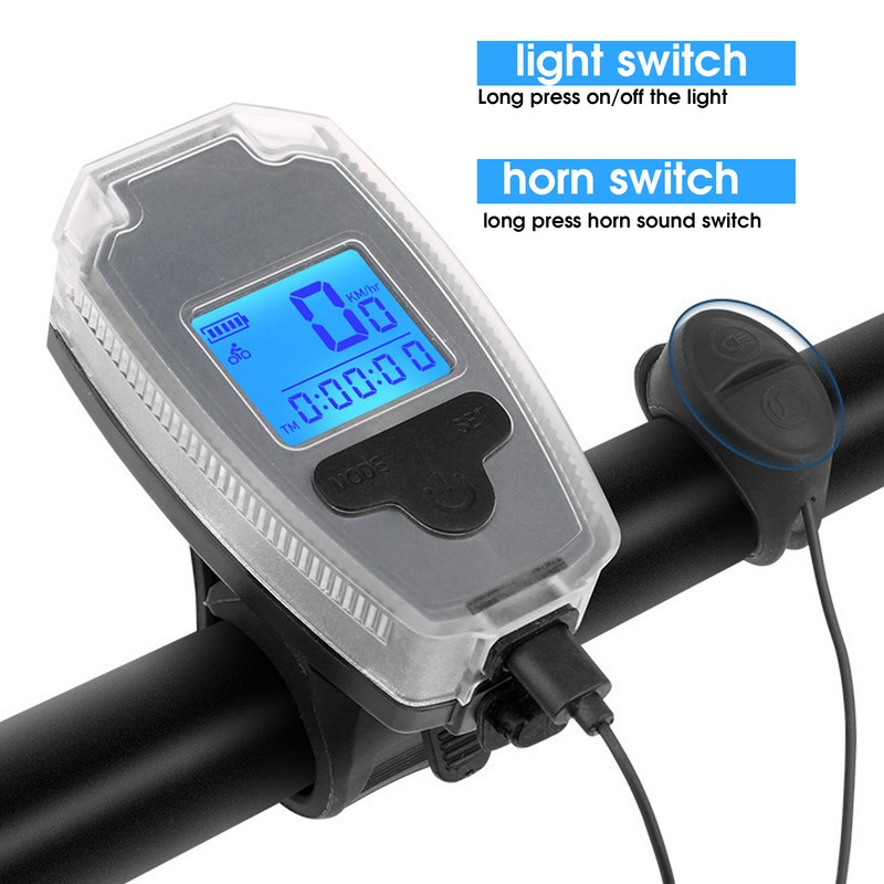 Multifunctional Bike Front Light Bicycle Speedometer LED Display Horn Warning