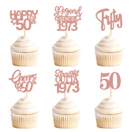 Keaziu Paquete de 24 adornos para magdalenas de 50 años directamente fuera de 1973 Legend Since 1973 Happy 50th Cheers 50th Forty Cupcake Picks suministros de decoración para fiestas de cumpleaños | RG 50