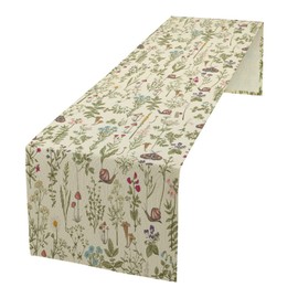 Vintage Mushroom Table Runner Rustic Farmhouse Wildflower Botanical Herbs Retro Boho Nature Plants Spring Summer Seasonal Dinner Runner for Kitchen Cabin Home Holiday Party 13x36in