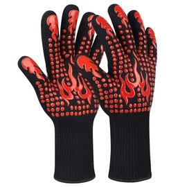 Ribetween BBQ Gloves, Heat Resistant Gloves for Cooking, Non-Slip Grill Gloves Oven Mitts, 1472°F Extreme Heat Resistant Silicone Gloves Grilling Gloves for Barbecue, Frying, Baking, 1 Pair (Red)