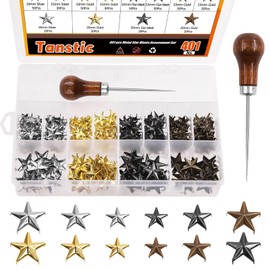 Tanstic 401 Pieces 3 Sizes 10 mm 15 mm 20 mm Bronze Gun Black Silver Gold Star Rivets Star Shape Rivets Claw Rivets Metal Star Claw Rivets Nailhead Punk Rivets for DIY Leather Craft Clothing Bags