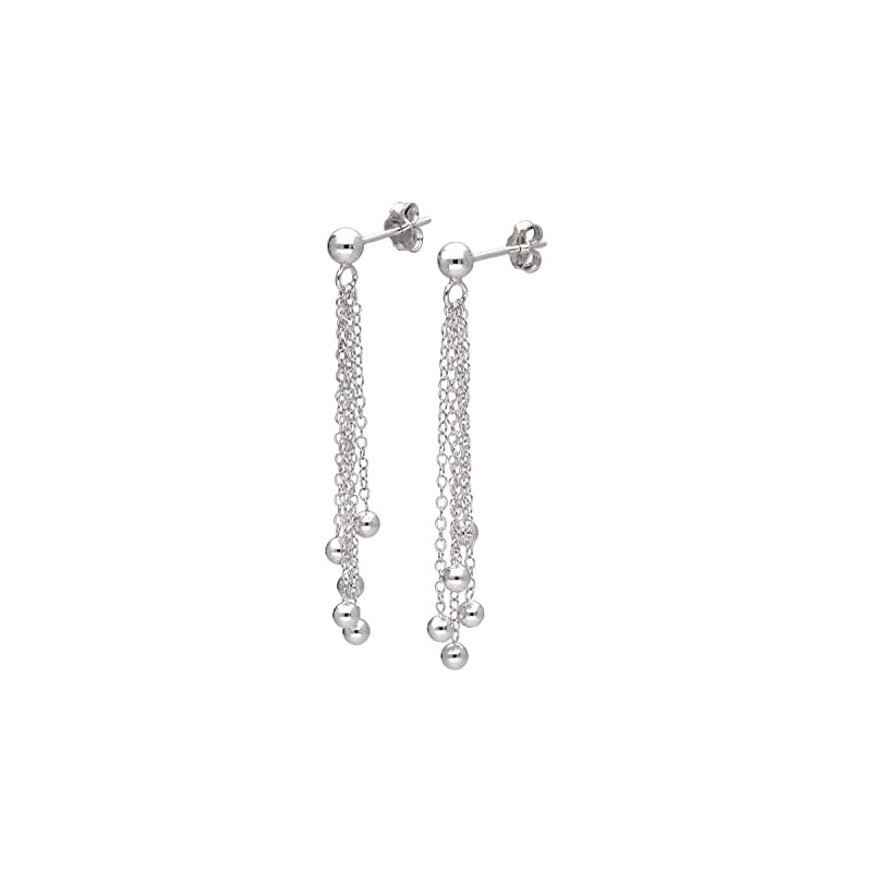 Sterling Silver Multi Ball Tassel Drop Dangle Stud Earrings