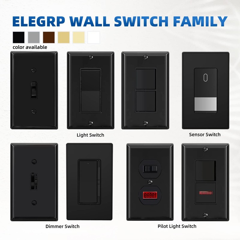ELEGRP Single Pole Toggle Light Switch with Plate, 15 Amp,