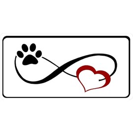 Infinity Paw Print with Red Heart Photo License Plate