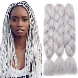 Tess Jumbo Braids, Hair Extensions, 60 cm, Kanekalon Synthetic Hair for Braiding, Box Braids, 100 g/Bundle, Pack of 3, Silver White