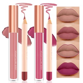 BINGBRUSH Colors Liquid Matte Lipstick and Lipliner Pack Set, Lip Tint Long Lasting 24 Hour Waterproof Velvet Nonstick Cup Lipgloss Lip Stain Pigmented Lip Makeup Gift Sets (2Pcs 09#&10#)