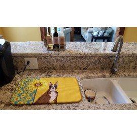 Caroline's Treasures WDK5343DDM Summer Sunflowers Red Brindle Boxer Dish Drying Mat Absorbent Dish Drying Mat Pad for Kitchen Counter Dish Drainer Mat for Countertop, 14 x 21", Multicolor