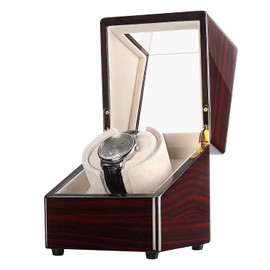 CHIYODA Single Watch Winder for Automatic Watches Solid Wooden Box with Mabuchi Motors, Battery Powered or AC Adapter