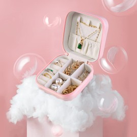 Smileshe Jewelry Box for Women Girls, Small Metal Travel Organizer Case, Mini Portable Gifts Jewellery Storage Boxes for Earrings Rings Bracelets Necklaces