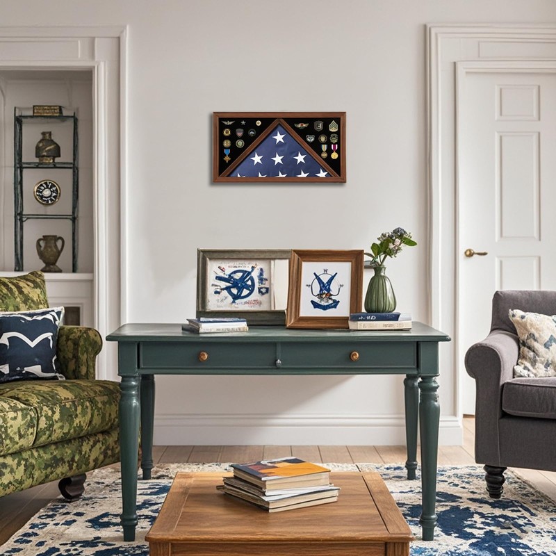 Large American Veteran Flag Display Case Solid Wood Memorial Flag