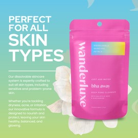 Wanderluxe Deep Pore Cleanser, Dissolvable Skincare Petals, Skin Care Set for Travel, BHA Away Cleanser Petals with Salicylic Acid