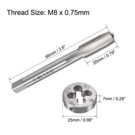uxcell M8 x 0.75mm Metric Tap and Die Set, Machine Thread Screw Tap with Round Threading Die, Tap & Die Kit for Nut Screw Bolt Thread Repair