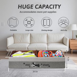 kiviron Large Dog Toy Basket with Handles, 28.5" Collapsible Multi-Purpose Hard Board Dog Toy box, Clothes, Dog toy storage (Gray,Coffee)