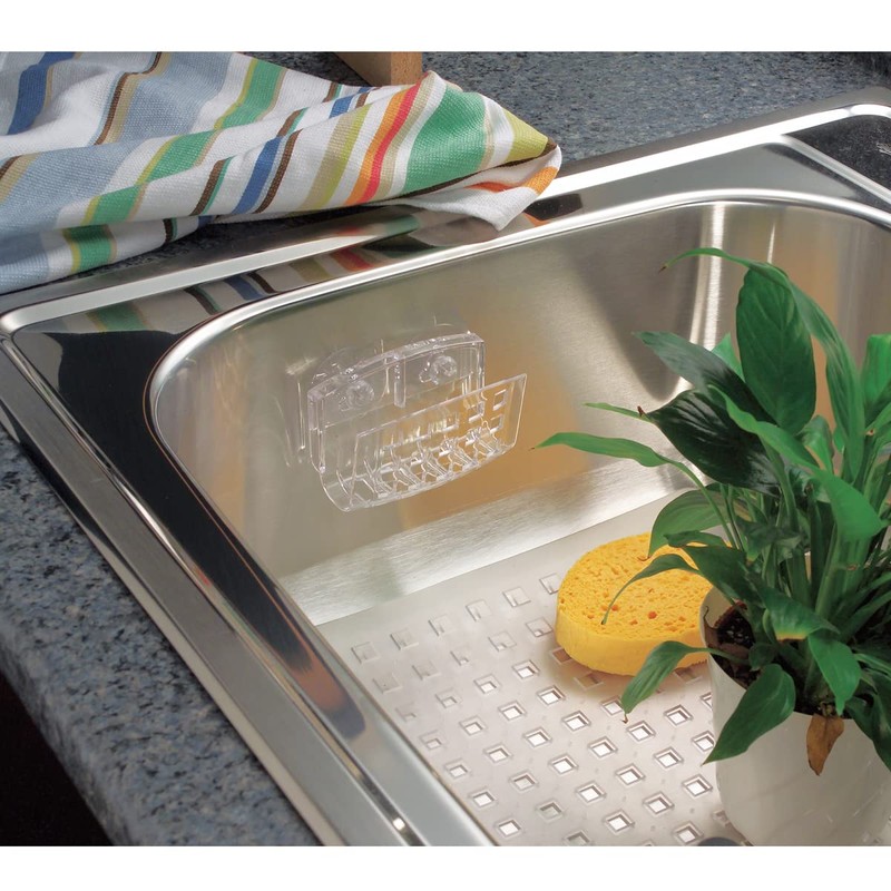 iDesign BPA-Free Plastic Sponge Holder for Kitchen Sink with Suction
