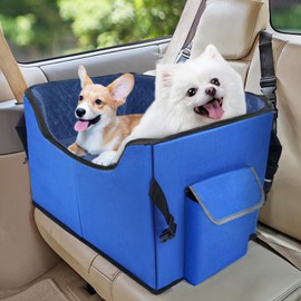 INFANZIA Dog Booster Car Seat for Small Medium Large Dogs, Elevated Pet Car Seats with Safety Leash for Pets Under (Royal Blue, Medium)