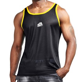 AIMPACT Men Athletic Workout Tank Top Mesh Quick Dry Casual Gym Sleeveless Shirts(Black L)