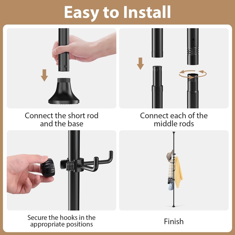 Sempicad Coat Rack Freestanding, 56 to 125 inch Adjustable Tension