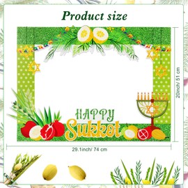 HOWAF Sukkot Party Photo Booth Props Kit, 1 Happy Sukkot Photo Booth Frame with 25pcs Sukkot Selfie Props Kit, Happy Sukkot Party Decorations Photo Props for Jewish Holiday Party Favors, 26 Pack
