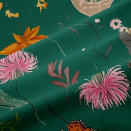 CoutureBridal Floral Duvet Cover King, Dark Green Duvet Cover with Aesthetic Pink Floral Colorful Botanical Yellow Butterfly Printed Bedding Set 3 Pieces Soft Microfiber Comforter Cover Zipper Ties