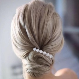 Allereya Rhinestone Hair Comb Barrette Crystal Wedding Hair Comb Barrette Silver CZ Bling Bridal Headgear Decorative Head Clip Headpiece Hair Accessories for Women and Girls (Style 1)